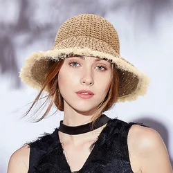 2023 Womens Straw Hats Chinese Straw Hat Panamas UV Protection Sun Visor Beach Hats Women Visors Foldable Female Summer Sun Hat