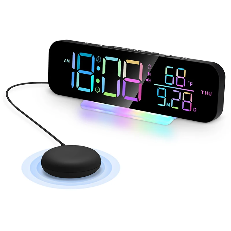 Vibrating Clock With Loud Alarm And Bed Shaking Vibrator Various Display Modes With Colorful RGB LED Night Light