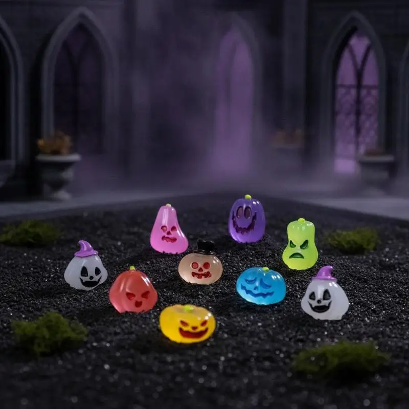40Pcs Glow In The Dark Halloween Resin Mini Figures Mini Pumpkin Ghost Ornament DIY Fairy Garden Micro Landscape Decor