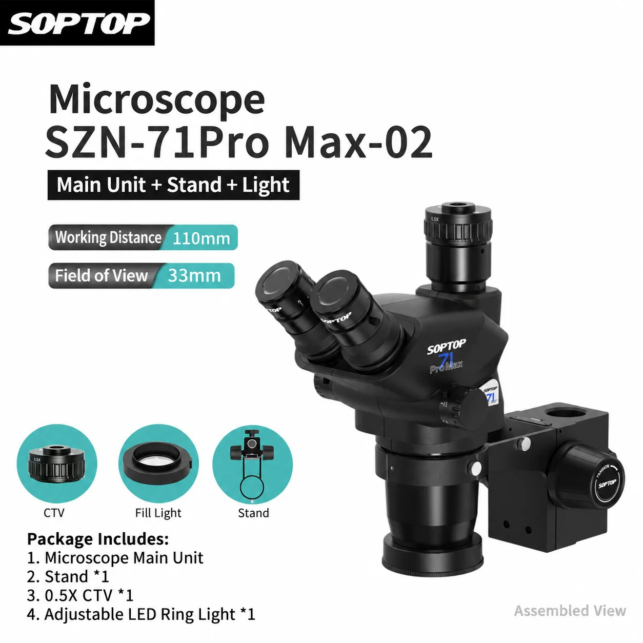 SOPTOP 71 ProMax Trinocular Microscope 6.7X-45X