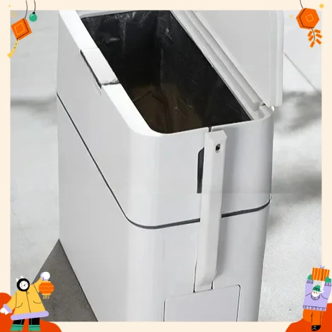 Household Narrow Gap Garbage Bin With Lid Pull Rope Automatic Bagging Trash Can With Toilet Brush