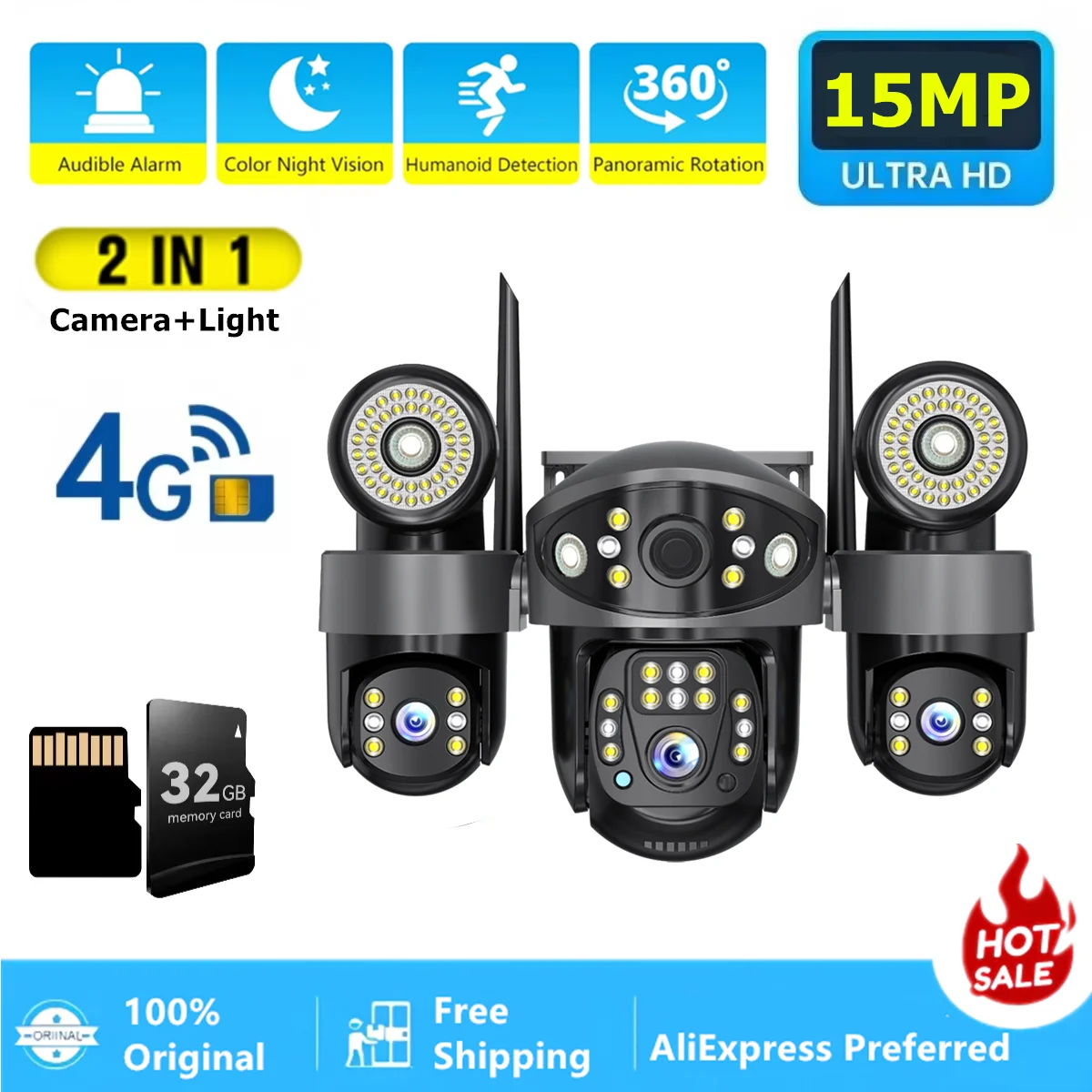 

V380 15MP Triple Lens PTZ Outdoor Security Camera IP66 Waterproof Auto Tracking Night Vision 2-Way Audio WiFi Cam Cloud Storage