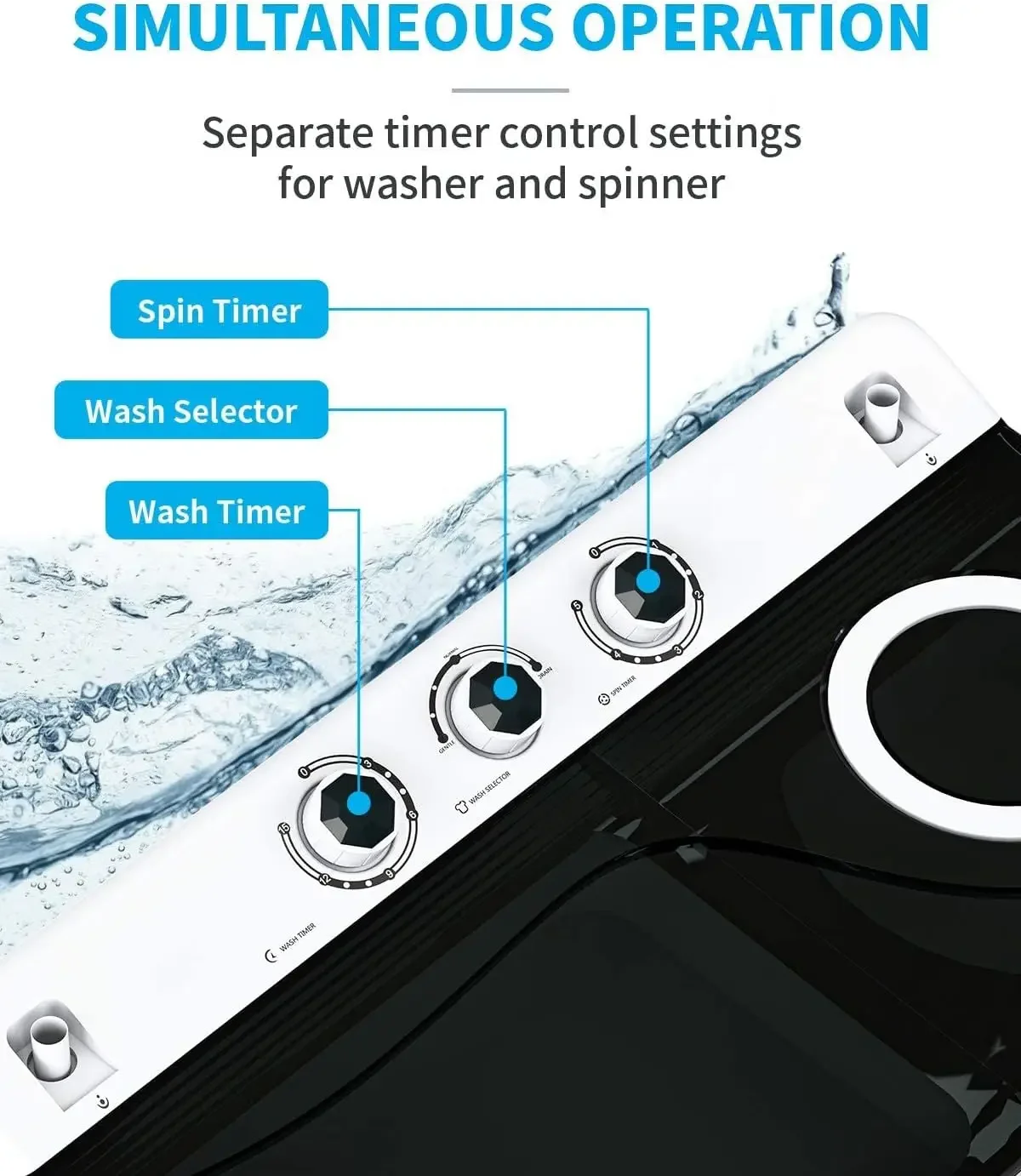 26lbs Compact Twin Tub Portable Washing Machine, Mini Washer(18lbs) & Spiner(8lbs) / Built-in Drain Pump/Semi-Automatic for Camp