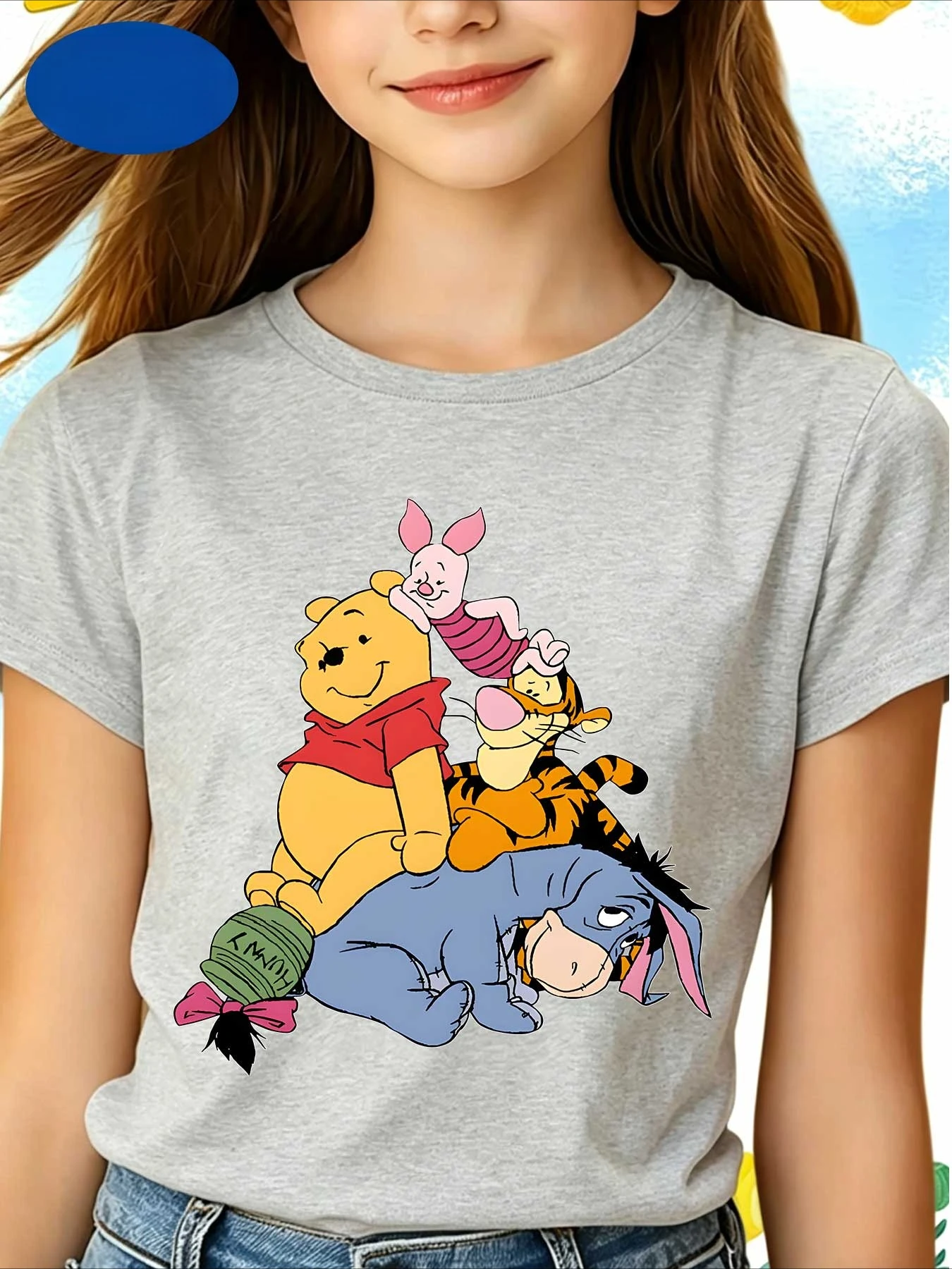 Soft and Cute Winnie The Pooh Pure Cotton Cartoon Printed Children's T-shirt 2026 Summer New Fashionable Parent-child T-shirt