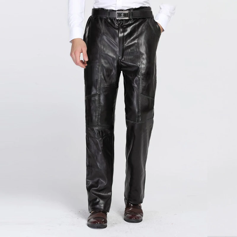

Waist And Knee Protection Men's Riding Leather Pants Plush Thickened Men's Winter Tide Rider Windproof Waterproof
