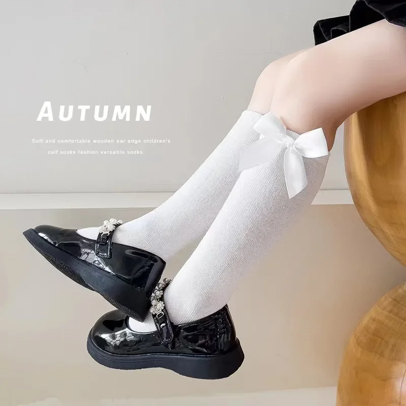 Children Straight Cute Candy Colore Hosiery Little Girl Socks Baby Cotton Socks Korean Bow Pink Princess Calf Sweet Lolita Sock