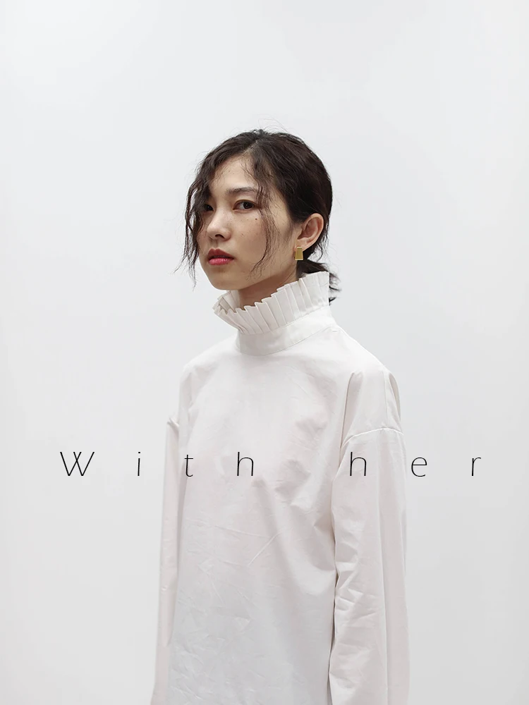 

Pure White Cotton Long Sve irt with Gored Hem Lace Trim Stand Collar Commute Sle Straight Cut Fem's Premium irt