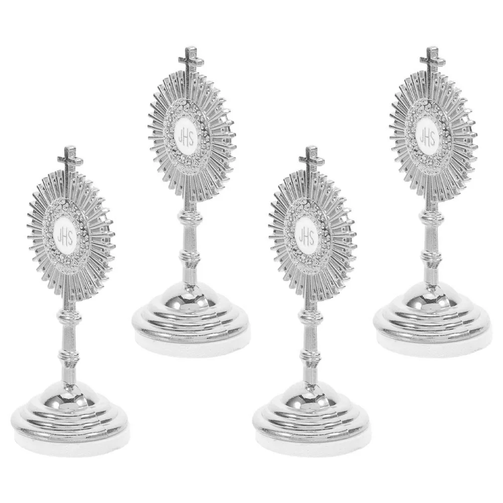 

4Pcs Mini Metal Catholic Cross Standing Jesus Crucifix Base Home Chapel Prayer Tabletop Christian Decor Metal Cross with Base