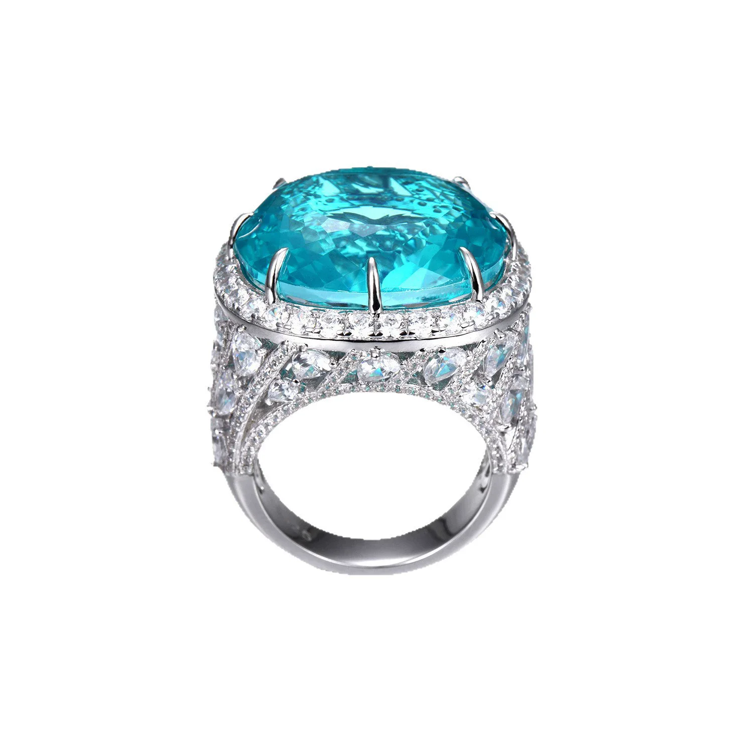 KQDANCE Solid 925 Sterling Silver Rings for Women Luxury Shiny Big Paraiba Tourmaline Party Jewelry