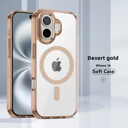 Luxury Desert Gold Clear Case for iPhone 17 16 15 14 13 12 Pro Max 16e 2025 Acrylic Transparent TPU Magsafe Magnetic Phone Cover