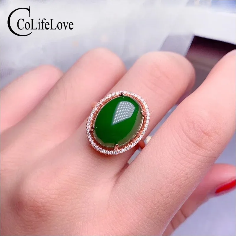 Classic 925 silver green jade ring 12mmx16mm natural jade ring for party