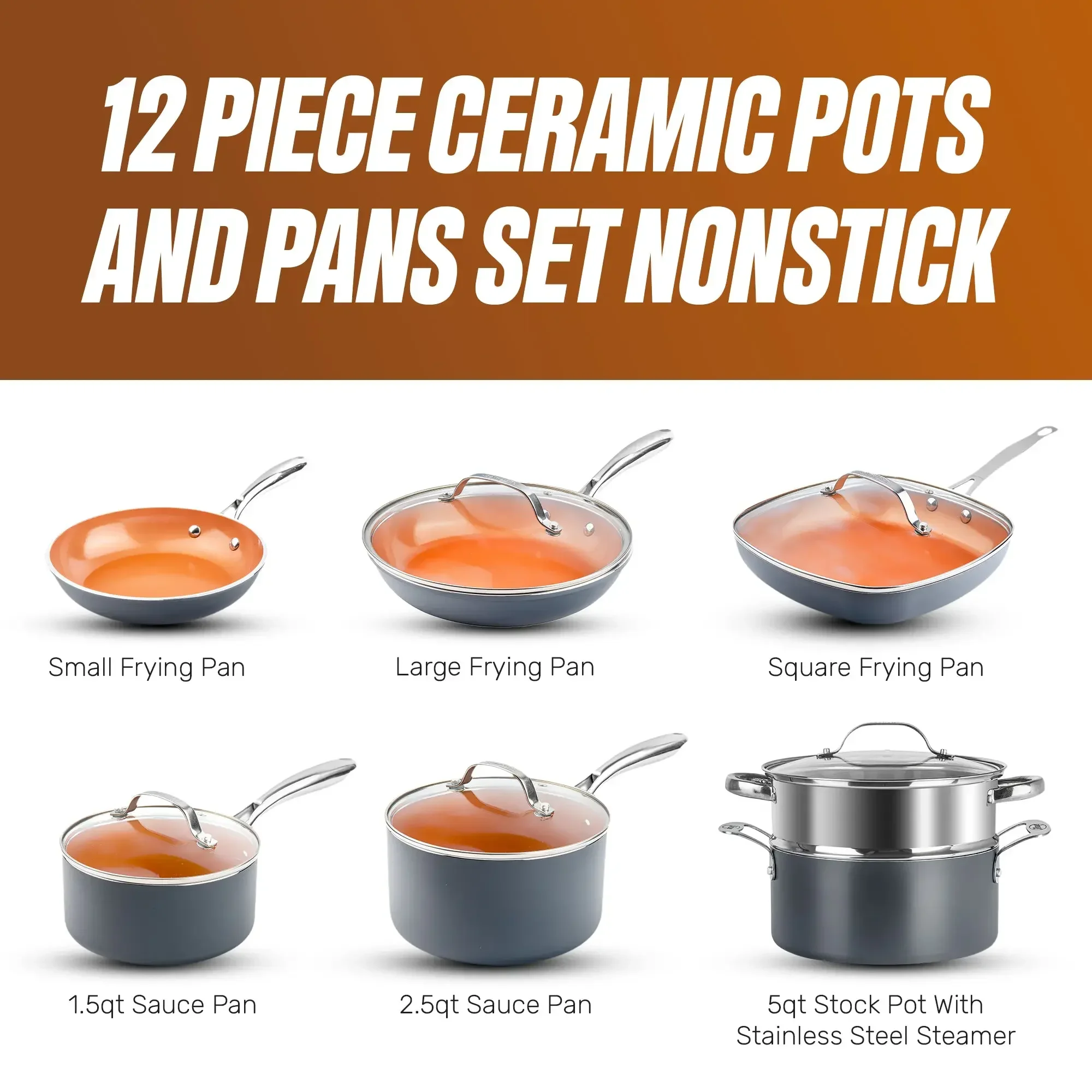 Signature Ceramic Collection Cookware Set Pots Pans Lids Non Stick Kitchen Cooking Set For Everyday Meals