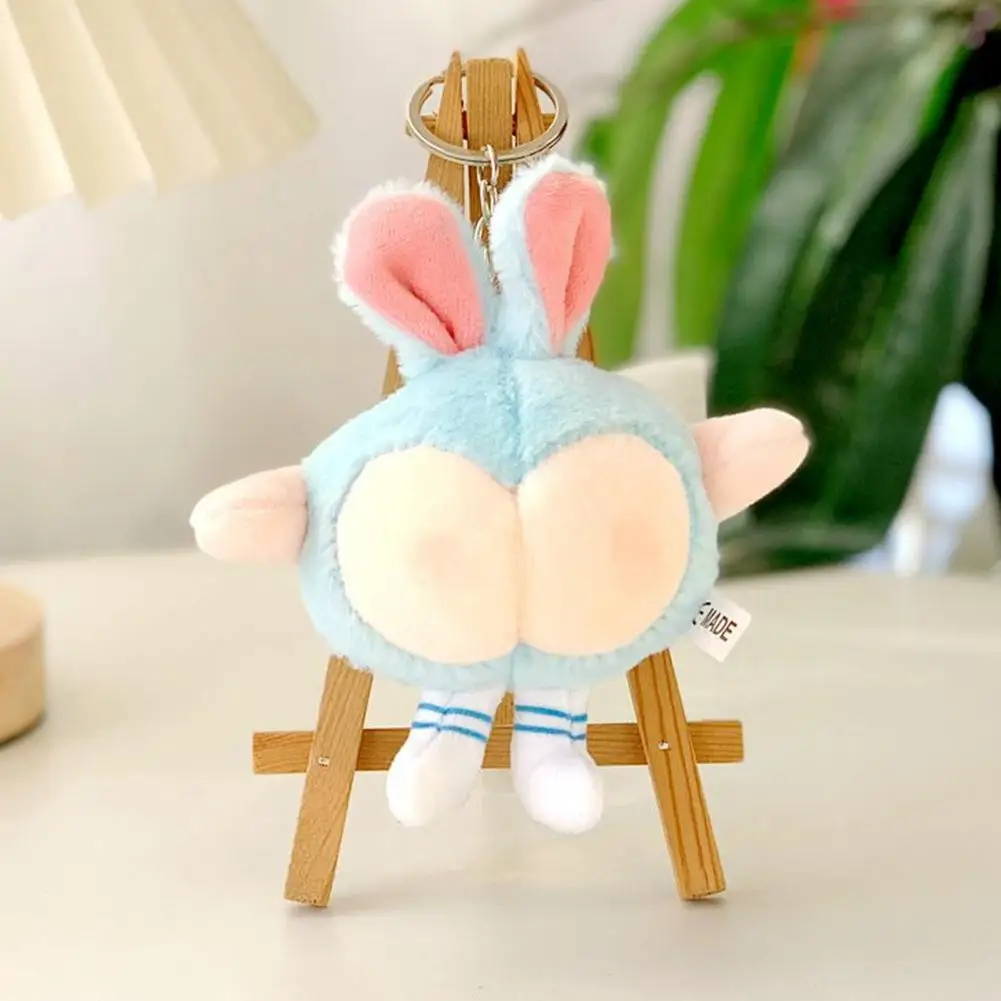 Bunny Ear Plush Toy Cute Bunny Ear Butt Keychain Plushie Doll Backpack Decoration Peach Stuffed Key Ring Holder Handbag Pendant