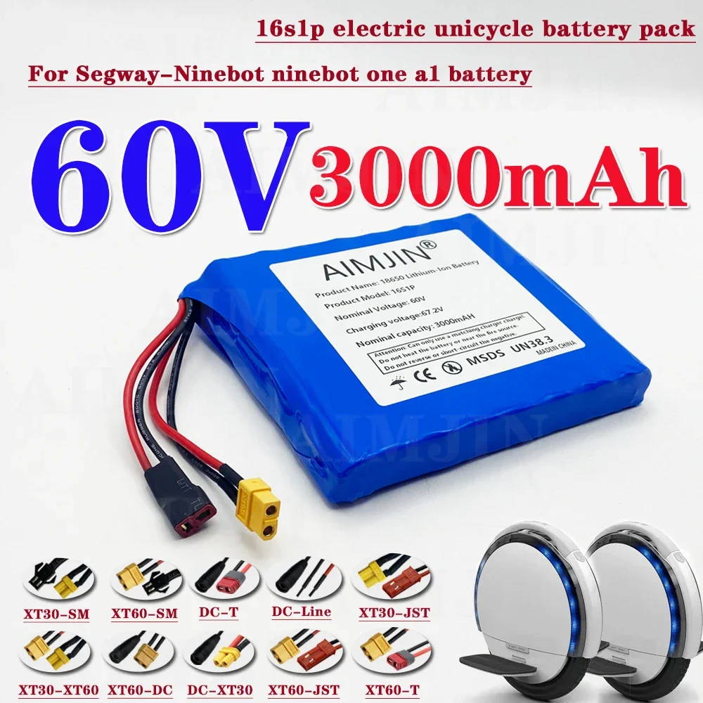 2024 New Bestselling 16s1p 60v Xt60 132wh Lithium Ion Rechargeable Battery 3000mah Used for Electric Unicycle Electric Scooter