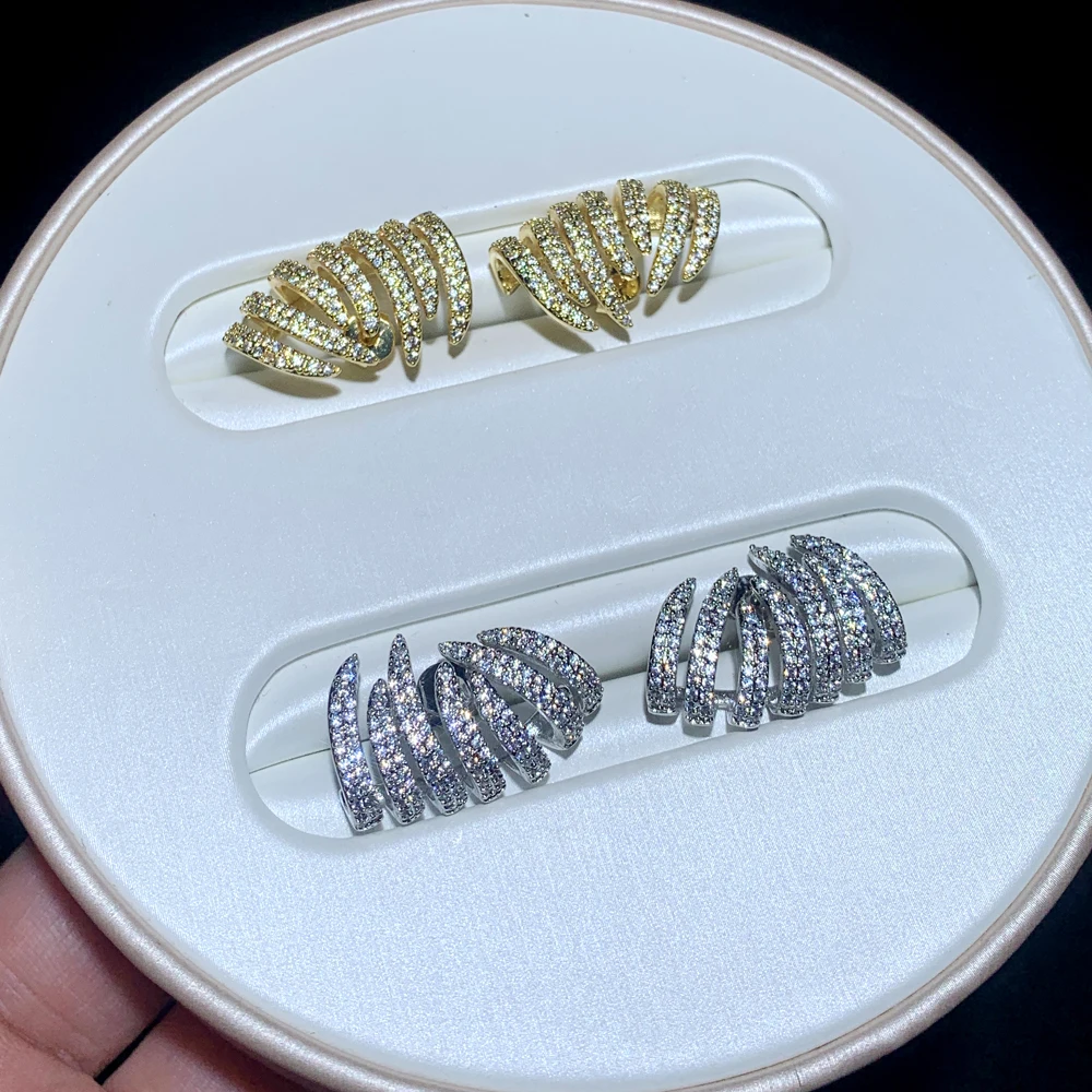 2025 New High Quality Micro Pave Bling Cz Cluster Earring Sparking Gorgeous Women Wedding Engagement Gift Jewelry