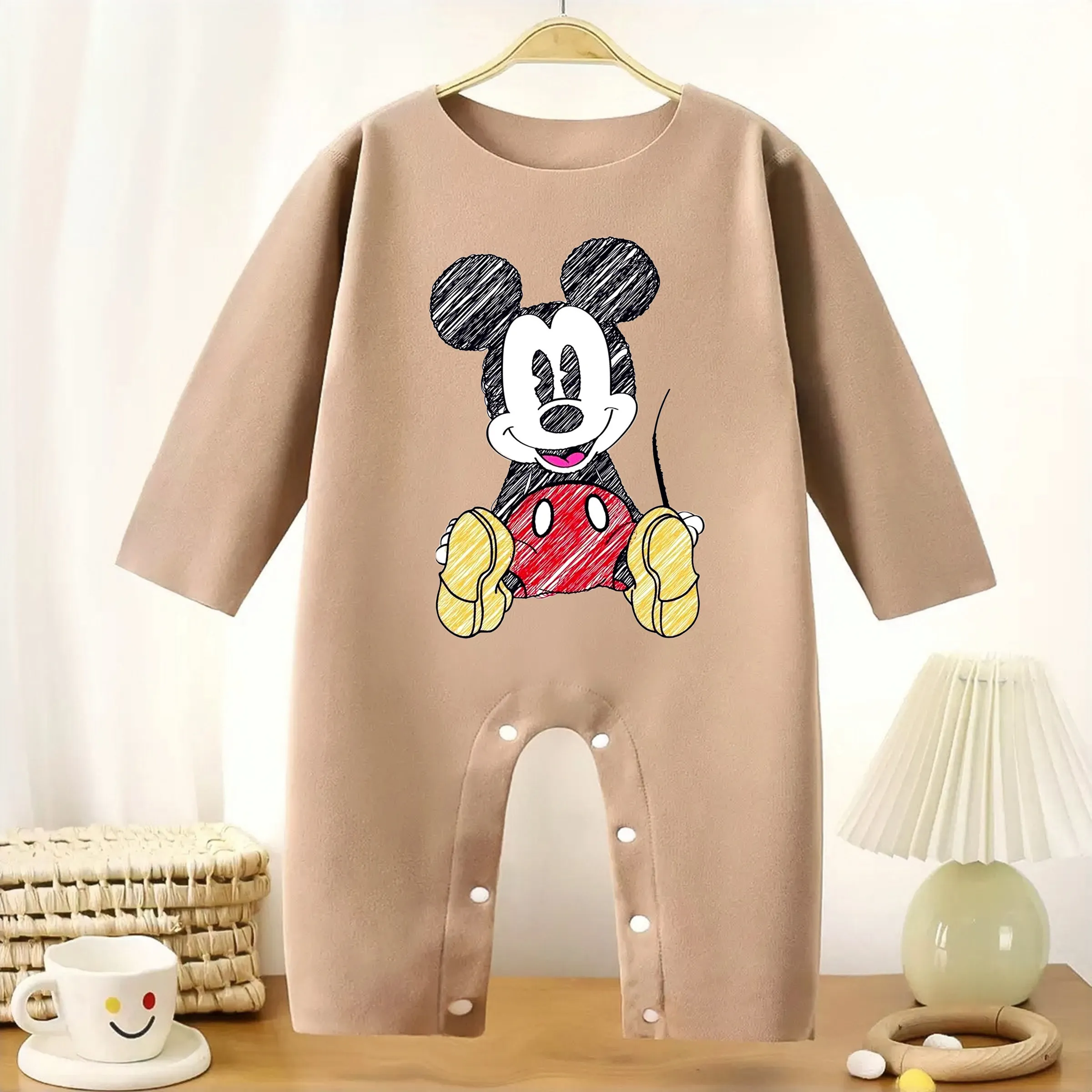 

Mickey Mouse MINISO Long sleeves Height 60-90CM Baby Bodysuit Cute Exquisite Print Onesie For Baby Cloths Comfortable Jumpsuit