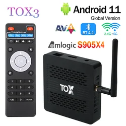 Original TOX3 TV Box Amlogic S905X4 Android11 4GB RAM 32GB ROM BT AV1 1000M LAN 2T2R Wifi 2.4G&5G HDR Media Player Set Top Box