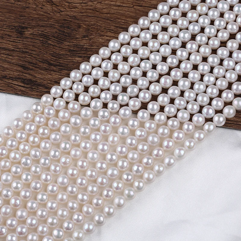 6.5-7mm Natural White Loose Beads Freshwater Round Pearl Beads Strand