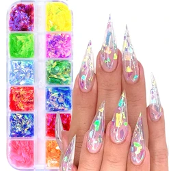 12 Grids Laser Holographic Nail Flakes Ultra Thin Irregular Nail Glitter Sequins Sparkly Iridescent Confetti  Nail Glitter Decor
