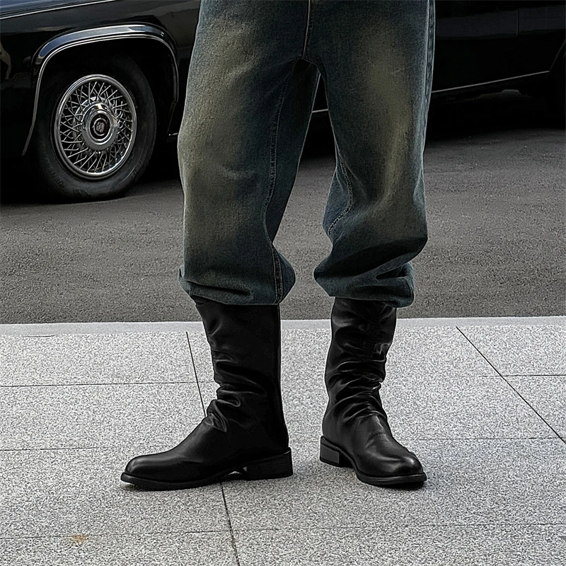 Original Design Hight Quality British Punk Style Calf-High  Height Increasasing Boots For Men\'s Black Hombre Party Banquet Dress