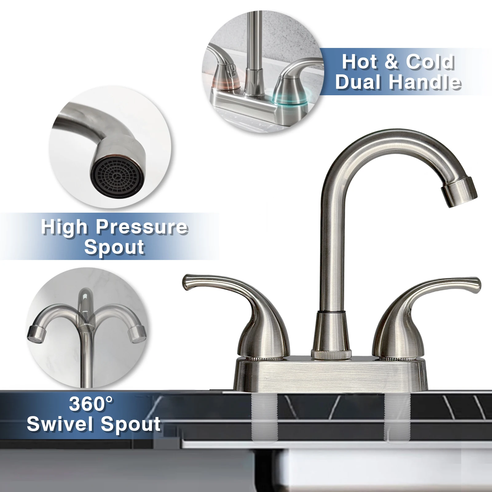 

Смеситель для ванной комнаты из черного хрома, 3 отверстия, межосевое расстояние 4 дюйма, с 2 ручками, для горячей и холодной воды