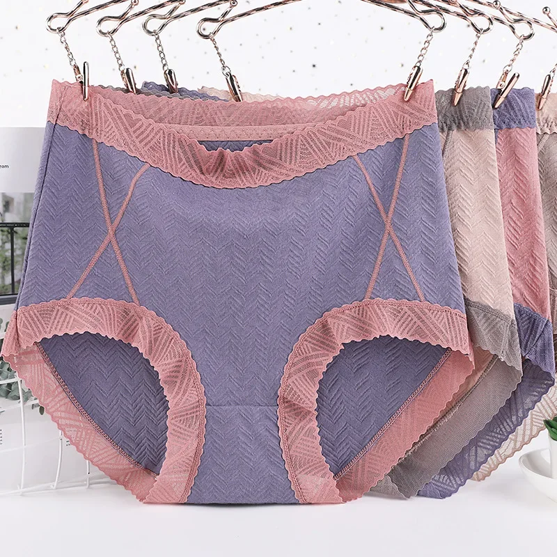 

100Kg Large Size Women's Underwear Cotton Lace High Waist Cotton Crotch Women's Summer Shorts Women Plus Size Panties