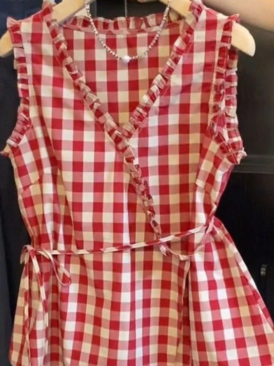 الرجعية الأحمر منقوشة Svel سترة المرأة الصيف الخصر Cinched الأذن الخشبية ature حزام Ele Svel الأعلى