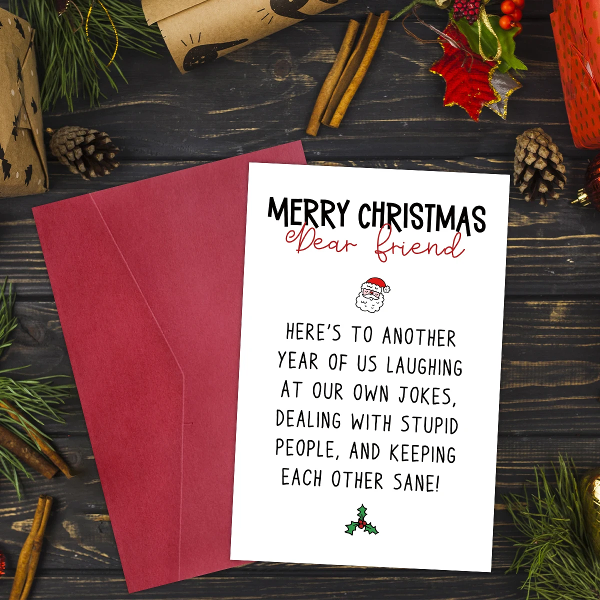 1 Stück Frohe Weihnachten-Grußkarte mit Umschlag, humorvolle Zitat-Nachricht für beste Freundin, Geschäftsleute, festliches Briefpapier, Kartenaustausch
