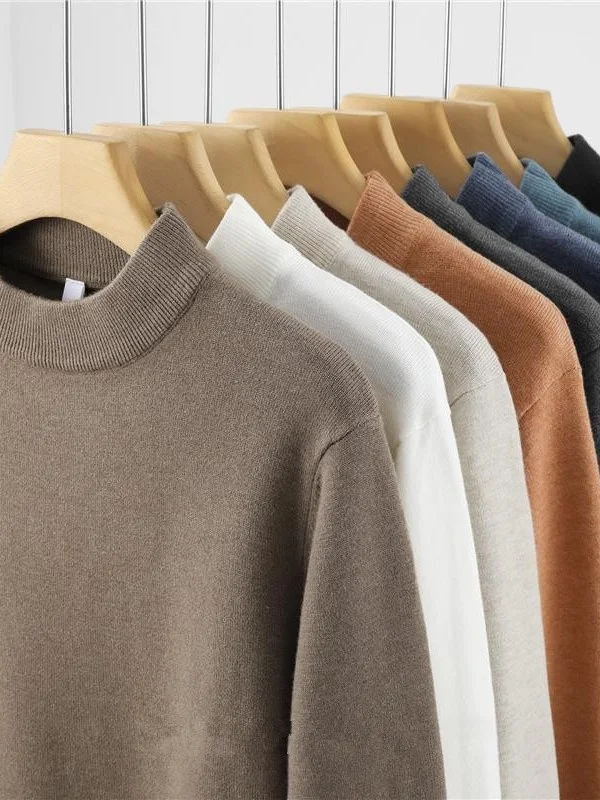 Strato base lavorato a maglia da uomo slim fit Top f Collo alto Autunno Inverno Nuovo maglione di lana versatile Sle Classico Bla Bianco