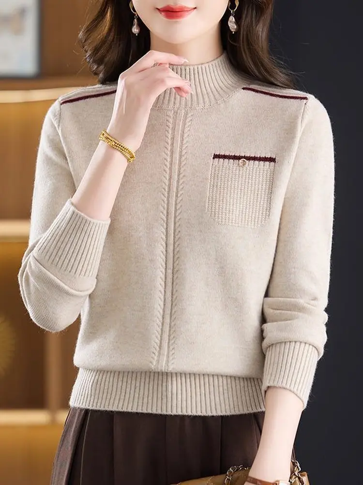

Women's Woolen Knitted Sweater Half High Collar Loose Fit Thick Warm Style Commute Autumn Winter New Arrival Base Layer Top