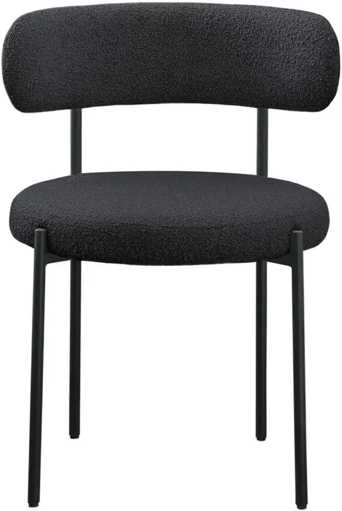 Modern B| Modern Round Fabric Upholstered Dining Chair with Matte Black Metal Frame, 22 