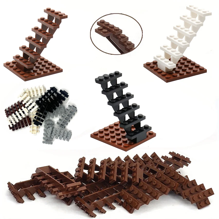 4pcs Staircase MOC Bricks 7x4x6 House Stairs Straight Open 30134 Steps Ladder Modular My City Building Block DIY Bricks Toy