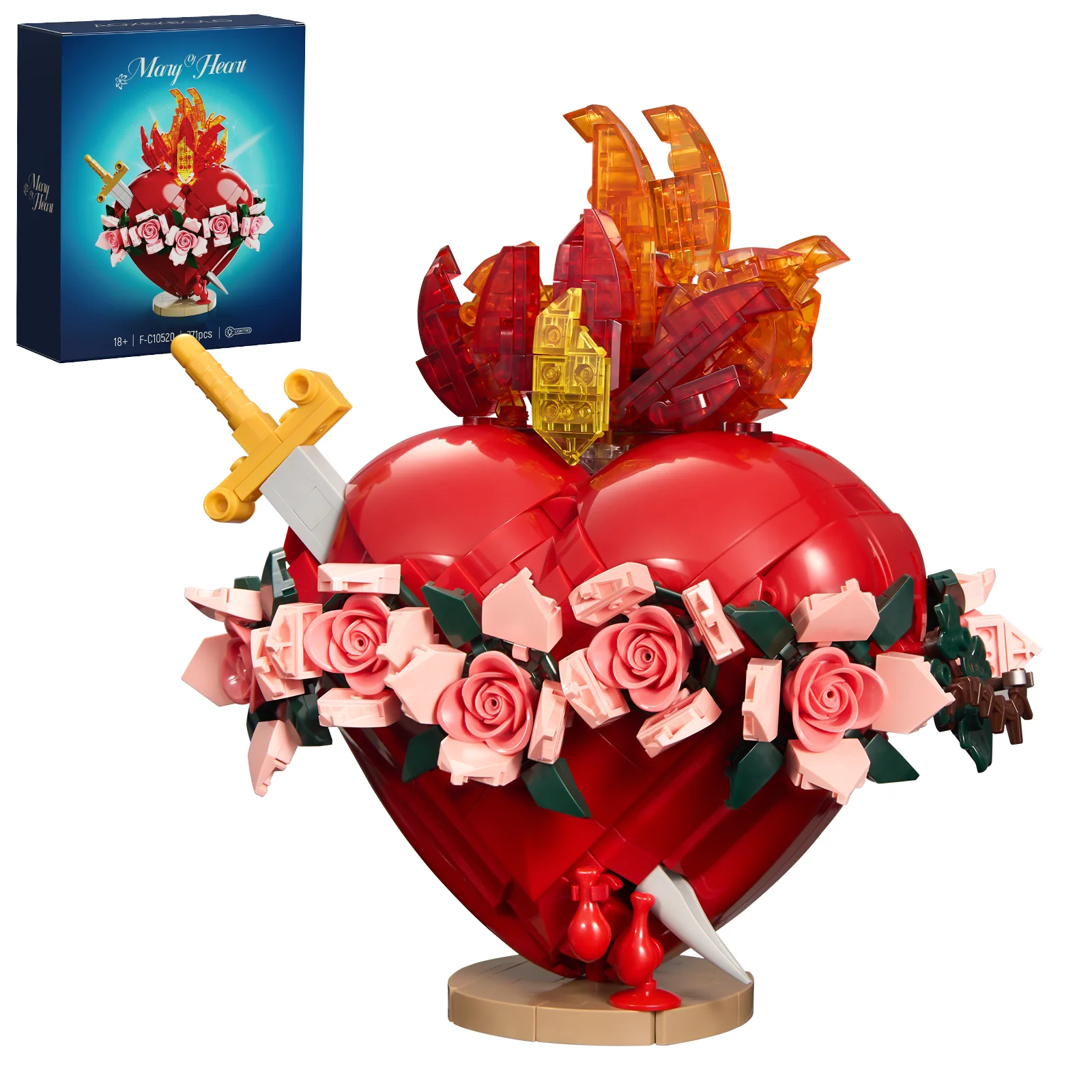 Sacred Heart of Mary Building Blocks Set with LED Light,Jesus Toy Decoration for Prayer Room Christian Religious for Adults