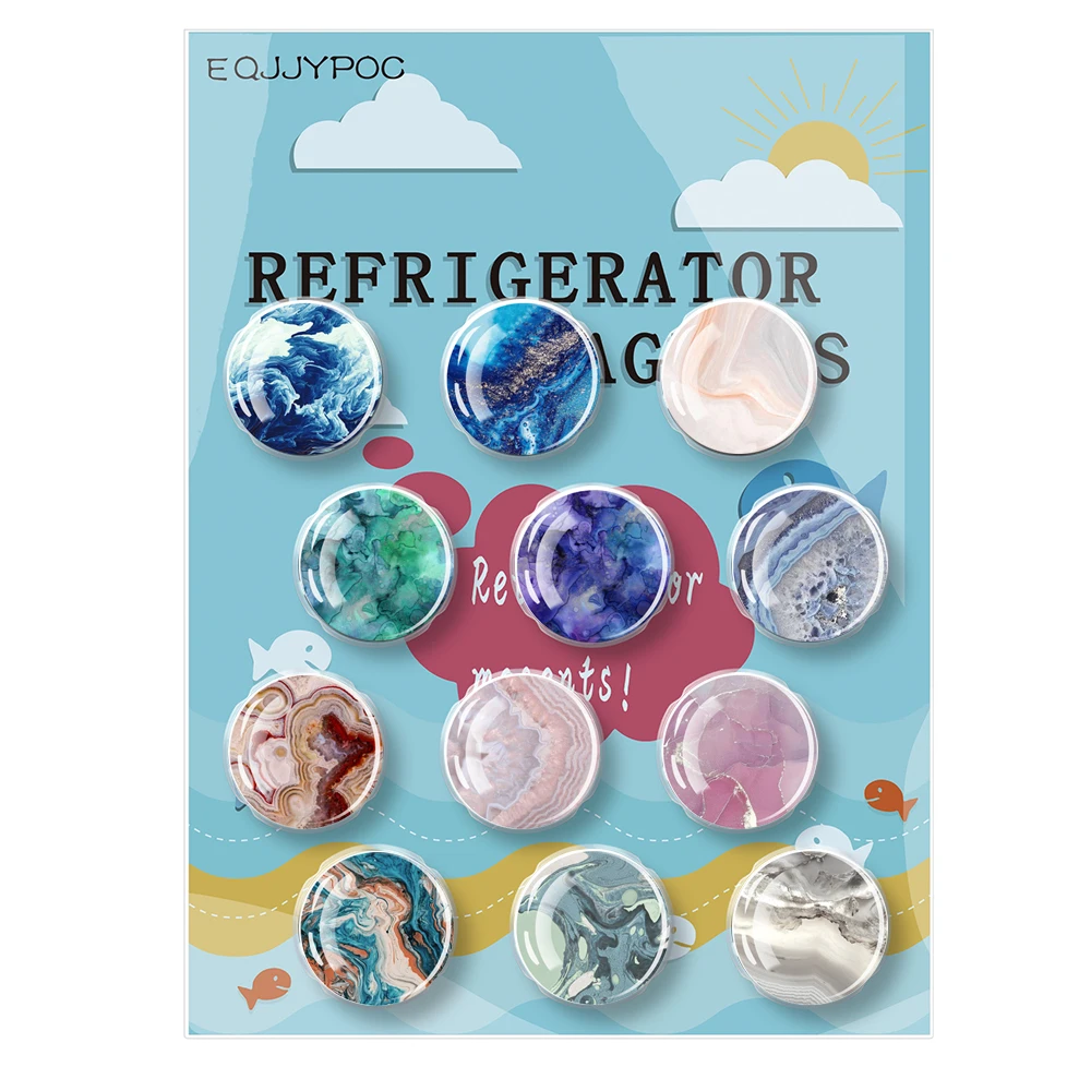 

Refrigerator Magnets with Gemstone Texture Kitchen and Restaurant Decoration Sticker Refrigerator Note and Memo Adsorption 12PCs