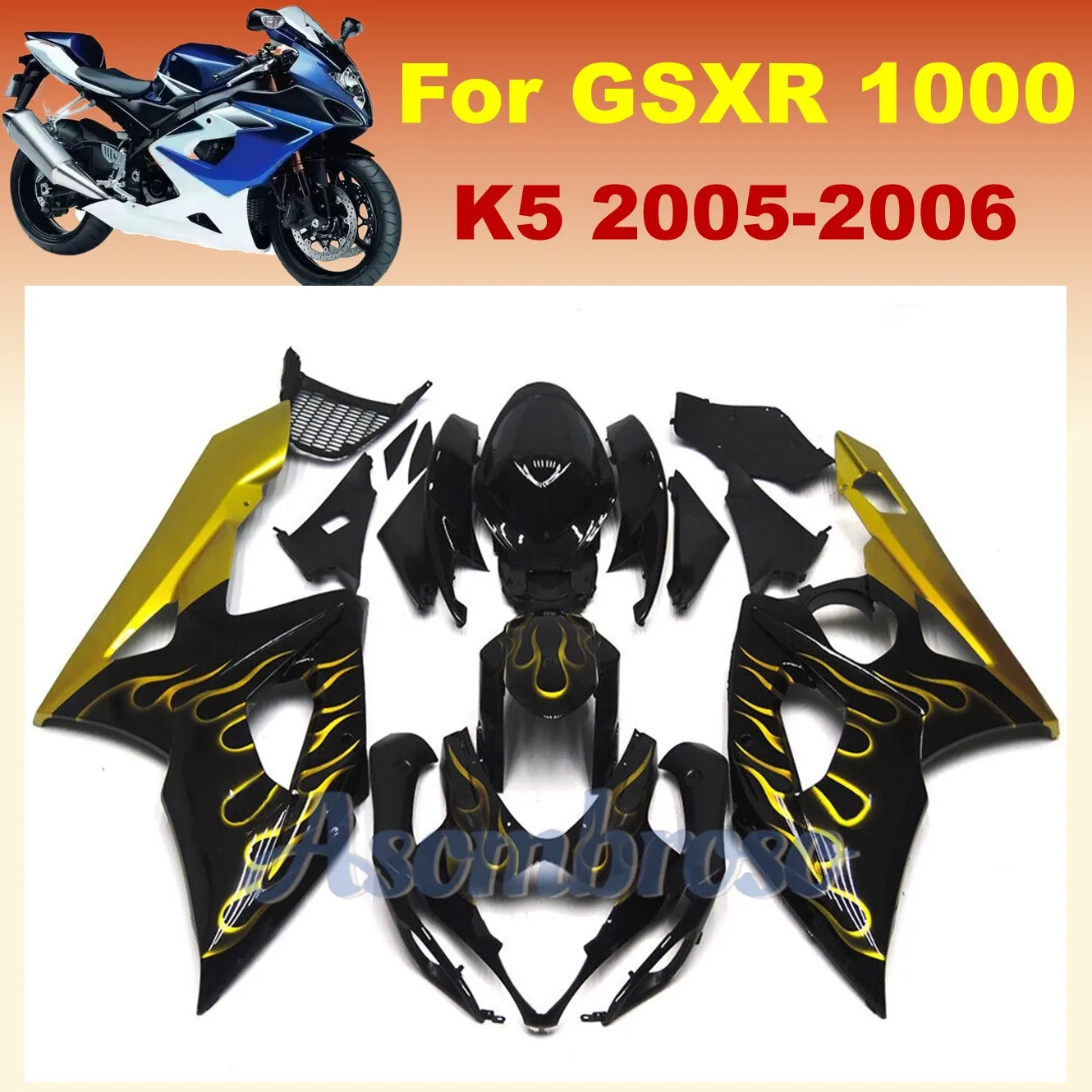 Cool Yellow Flame Fairing Kit for Suzuki GSXR1000 2005 2006 K5 K4 05 06 Motorcycle Aftermarket Part Cowling