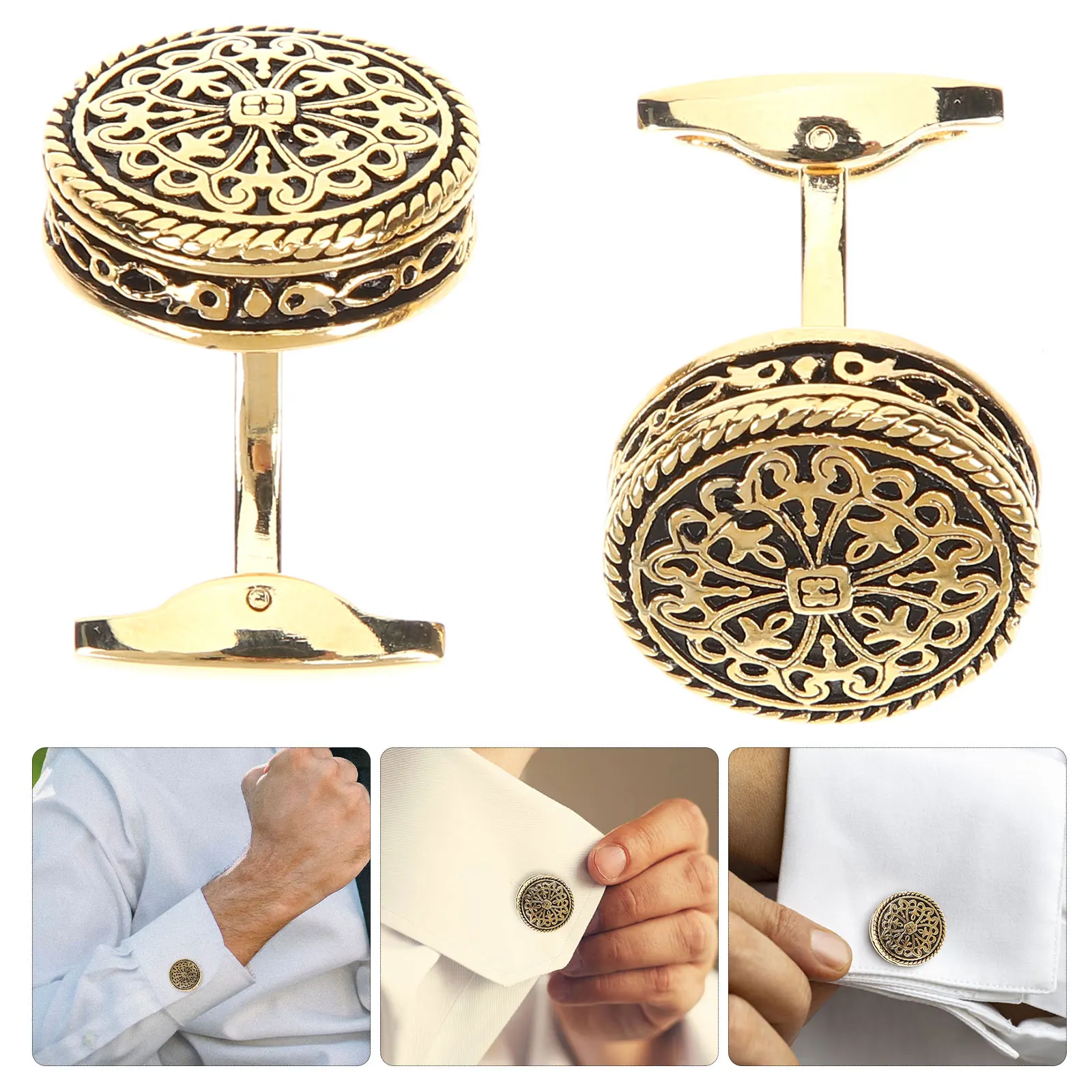 

2Pcs Vintage Gold Cufflinks Metal Retro Classic Groom Gift Wedding Business Shirts Cuff Links Studs Men Accessories