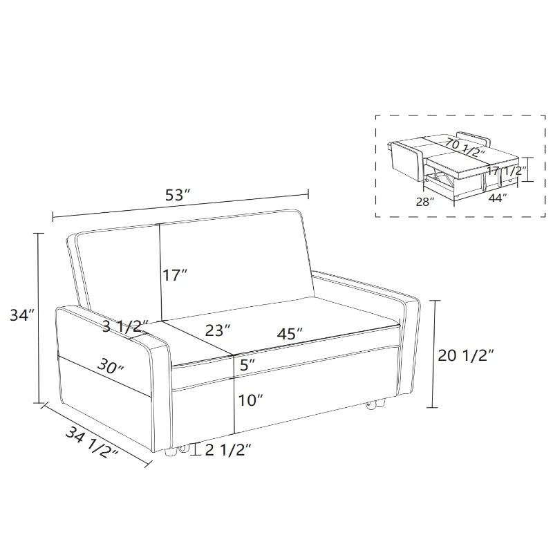 American Style Light Gray Flannel 1-Piece Living Room Sofabed Living Room Sofas Home Furniture Foldable Bed couch  sofa bed