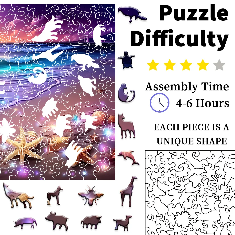 Quebra-cabeça de madeira Starfish Beach – Desafio artístico premium para adolescentes e adultos |   Jogo e presente para família com tema costeiro de última geração