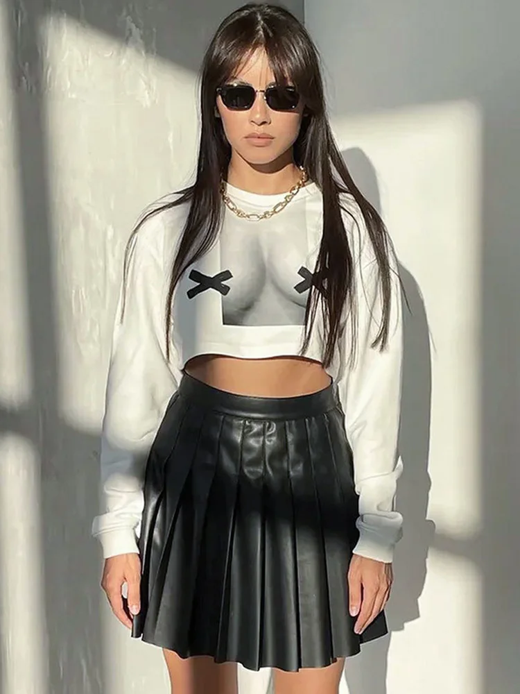 Y2k White Sexy Prints Loose Short Sweatshirt For Women Tops Streetwear Spice Girls Pullovers Long Sleeve O-Neck K Pop Clothes