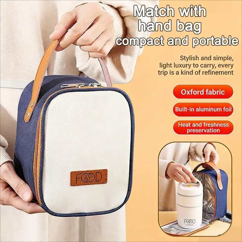 2 Layer Bento Lunch Box Stainless With Bag Thermal 304 Stainless Steel Keep Warm 5h Free Spoons