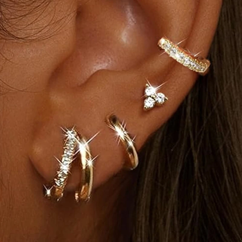 Ensemble de boucles d'oreilles Huggie en cristal pour femmes, 4 pièces, mode Cartilage, Piercing, Helix, bijoux en vrac, Lobe brillant, Lots de boucles d'oreilles