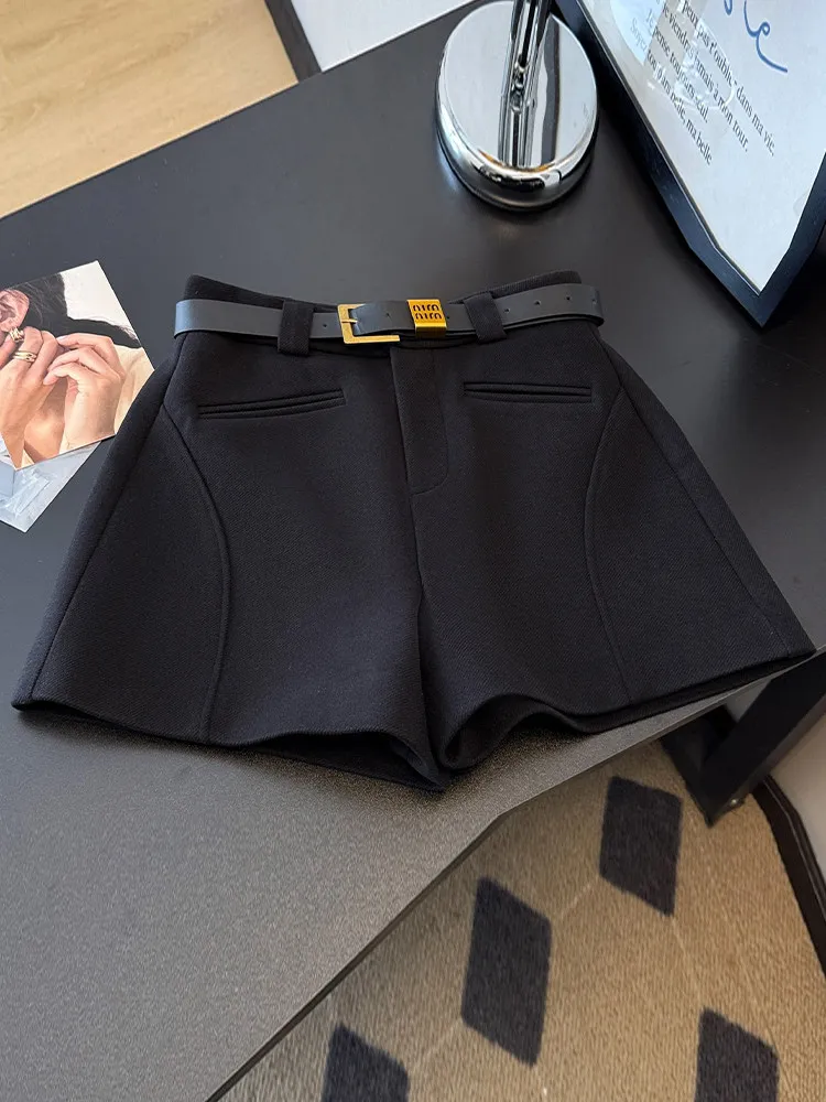 

Шерстяные брюки Bla с высокой талией и широкими штанинами, повседневные, однотонные, с декоративными элементами, из дышащего полиэфирного трикотажа, женские брюки