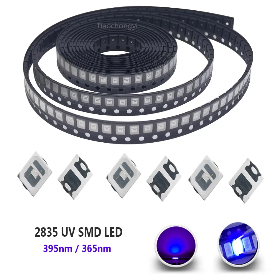 Chip de luz LED UV púrpura, 2835 SMD, 3528 W, 0,5 W, 395nm, 365nm, 0,2