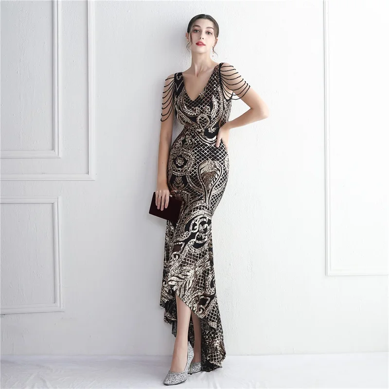 2024New long skirt craft order beaded temperament elegant annual conference long fish tail sequined sexy dress