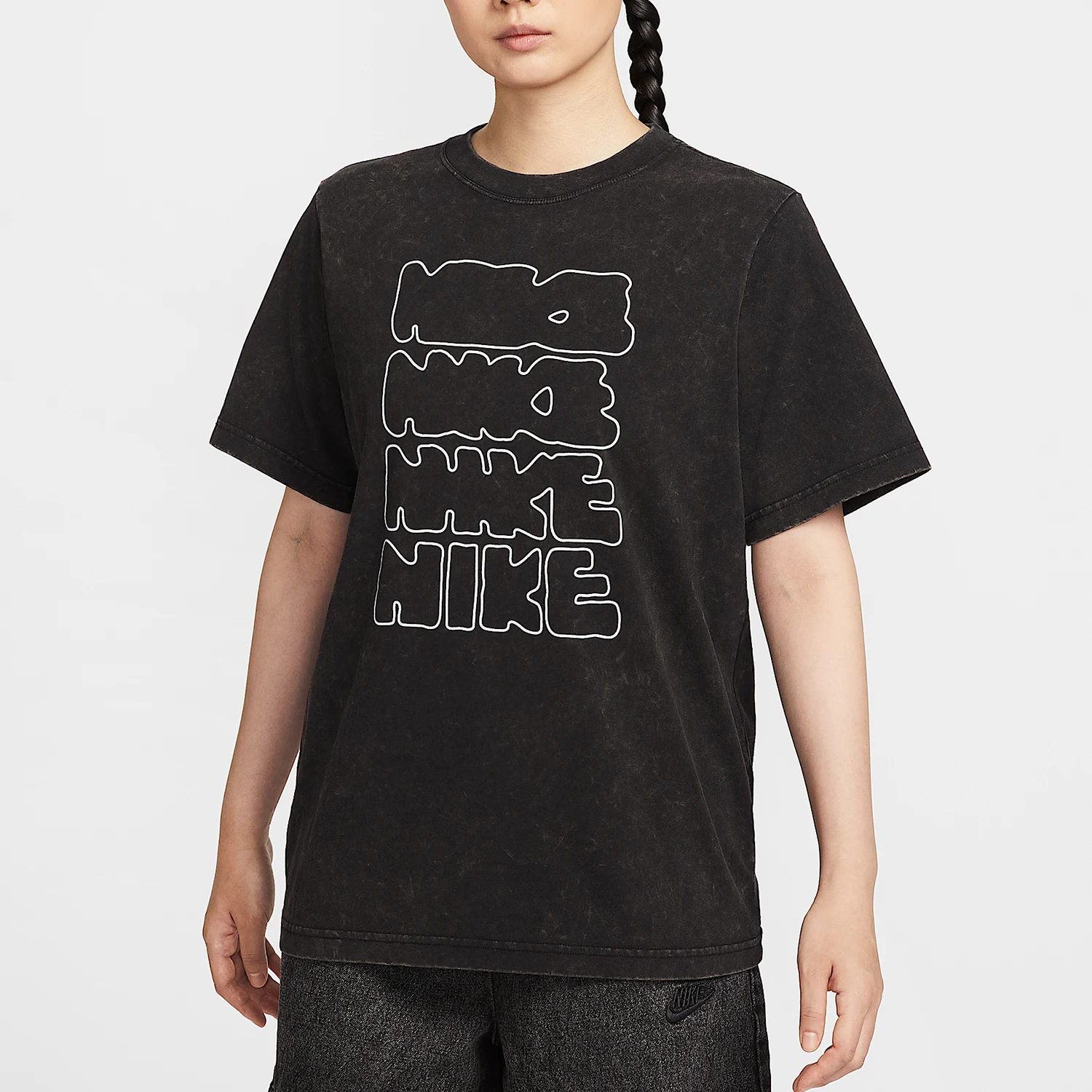 Roupa esportiva autêntica da Nike, camiseta feminina solta com estampa casual de manga curta II0453-010