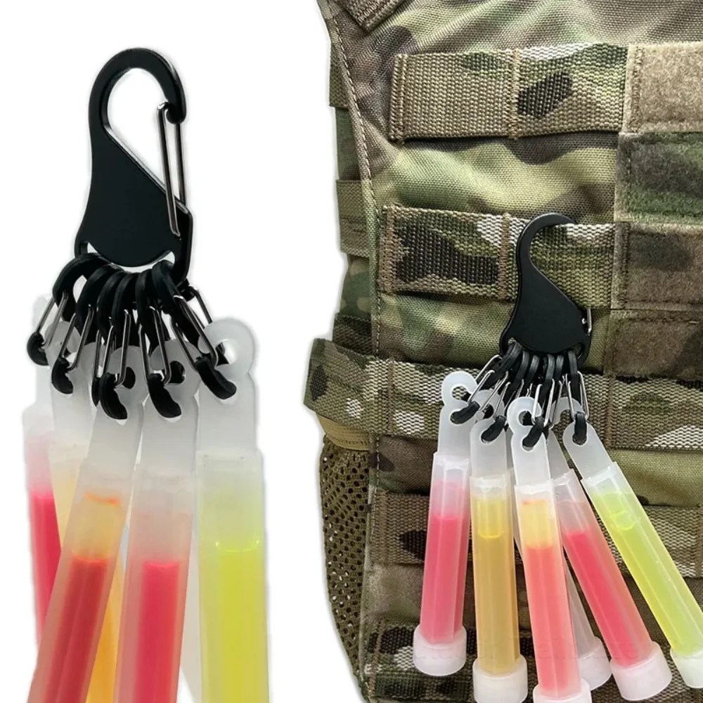 

Tactical Aluminum Alloy Chem Light Holders Carabiner Clip With 6 S-biners Glow Sticks Key Storage Buckle For Outdoor Camping