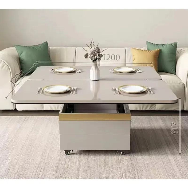 Multi-Functional Lift-Top Coffee Table Adjustable Height Wheels and Storage Stools Light Luxury Folding Coffee Table Muebles