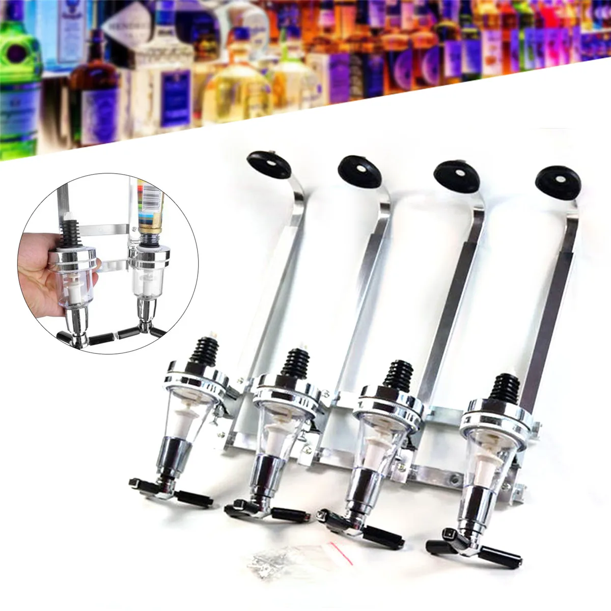 벽걸이형 4병 와인랙 탭 - 4 X 25ml 주류 디스펜서 병 음료 칵테일 알코올 디스펜서 푸시 릴리즈 밸브