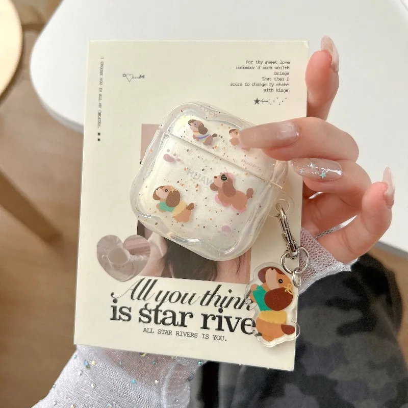 Ins Cute Fun Dachshund Circular Dots with Pendant Earphone Case Cover for Huawei FreeClip 2 FreeBuds 5i 6i SE2 Protective Sleeve