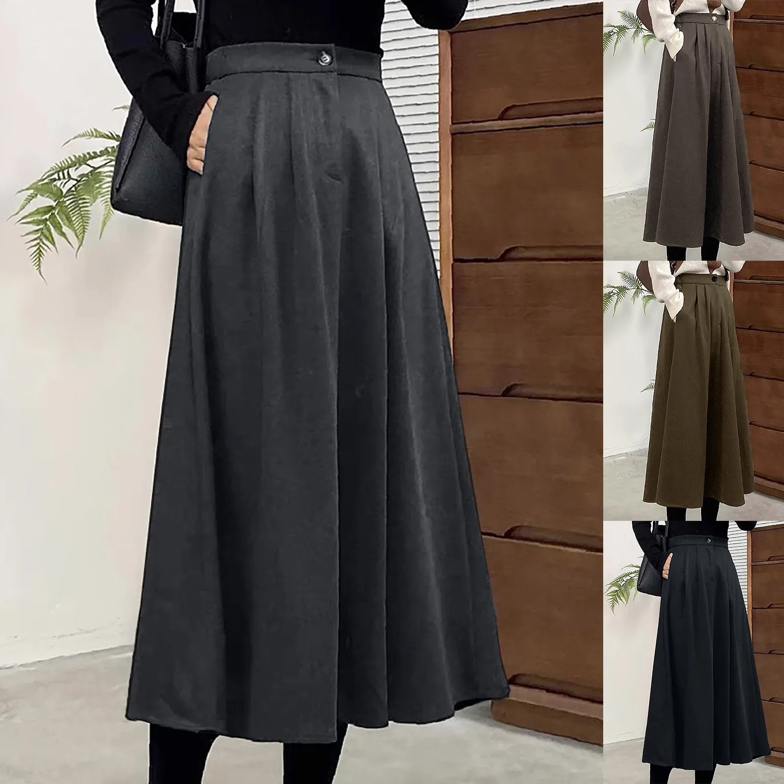 

French Vintage Skirts Women Autumn Winter Casual Loose Long Skirt Office Ladies Korean Fashion Elegant High Waist A-Line Skirt